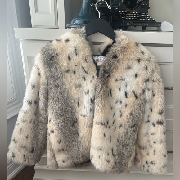 Vintage IZZI Kids Fuzzy Faux Fur Leopard Print Hooded Jacket SZ Small 7/8 Girls - Picture 8 of 16